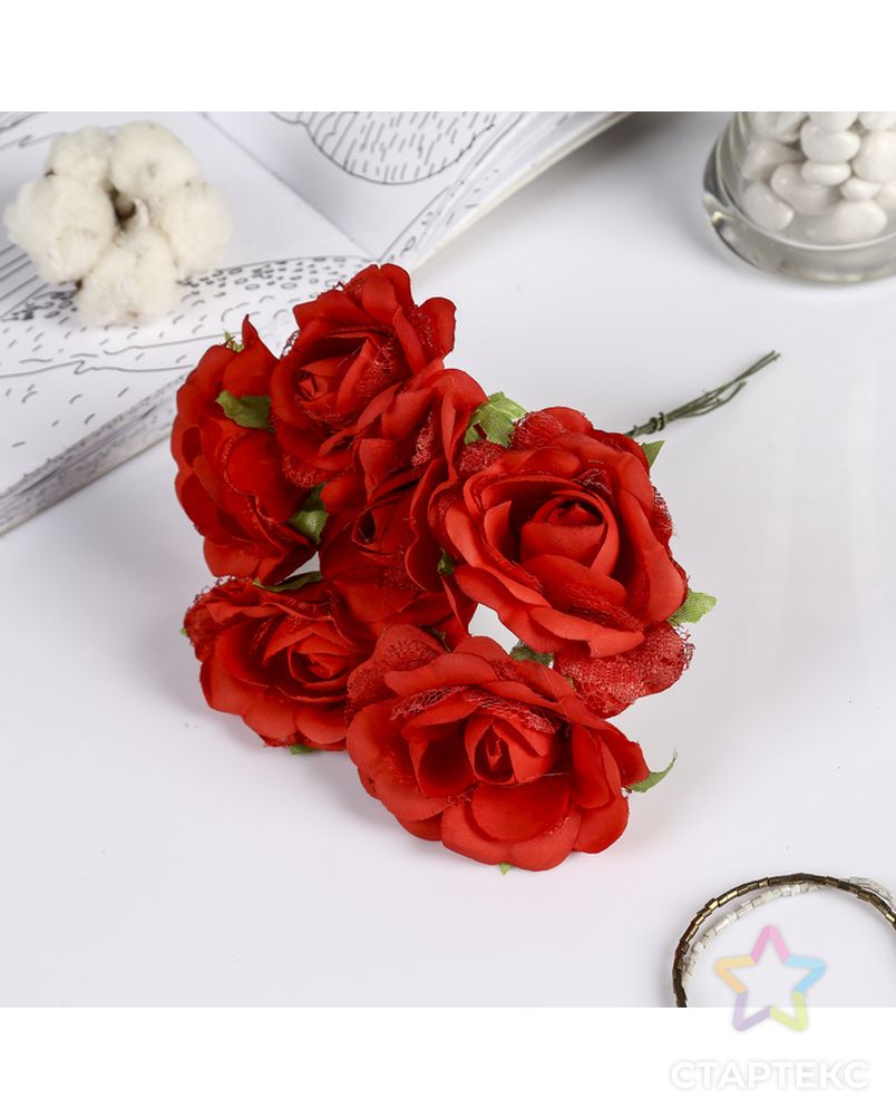Декор для творчества "Пышные розы" (набор-букет 6 цветков) 16,5 см d=6,5 см МИКС арт. СМЛ-3437-1-СМЛ2142133 1