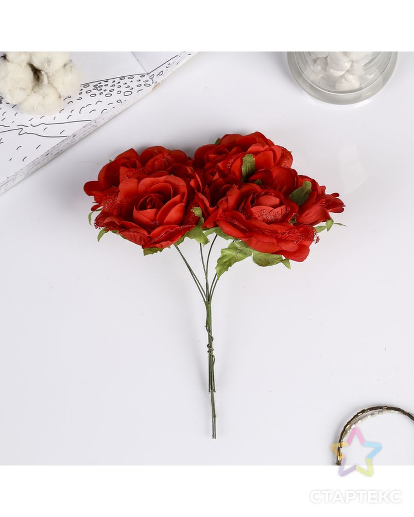 Декор для творчества "Пышные розы" (набор-букет 6 цветков) 16,5 см d=6,5 см МИКС арт. СМЛ-3437-1-СМЛ2142133