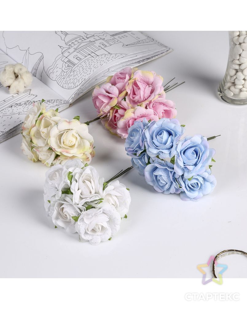 Декор для творчества "Пышные розы" (набор-букет 6 цветков) 16,5 см d=6,5 см МИКС арт. СМЛ-3437-1-СМЛ2142133 5
