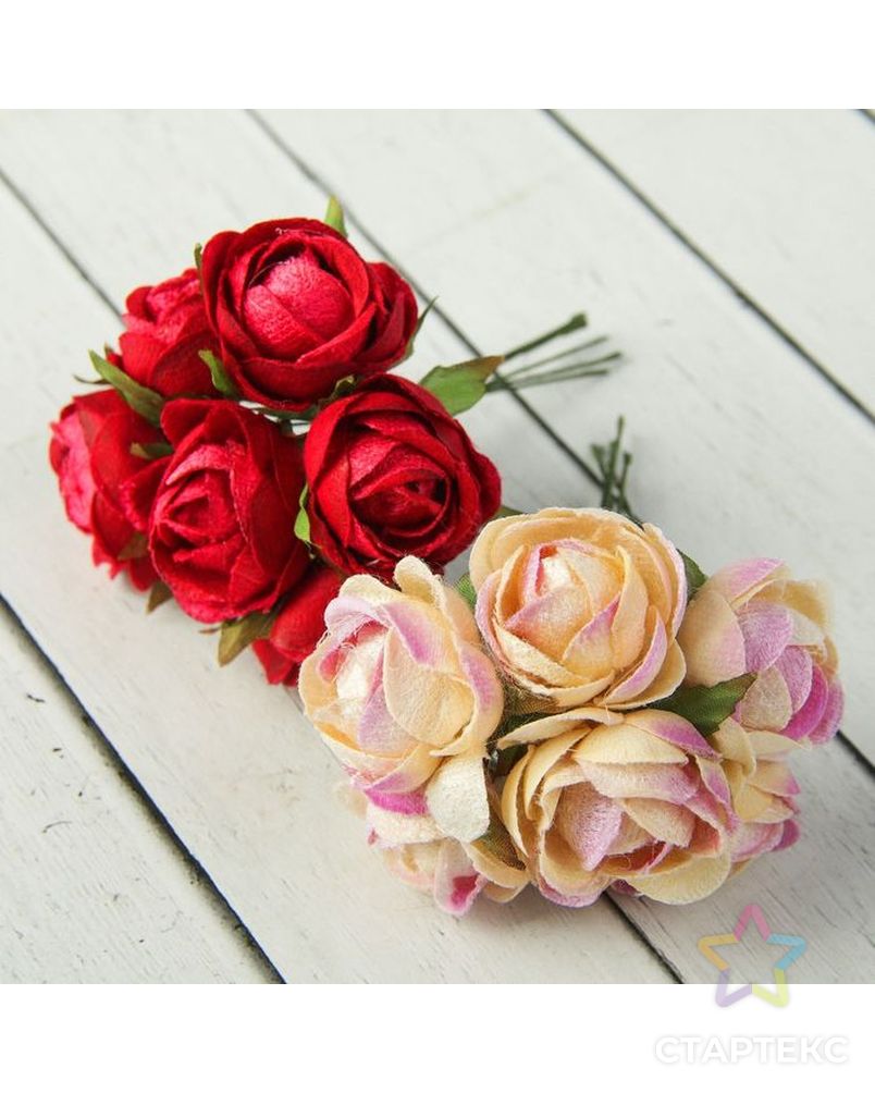 Декор для творчества «Нежные розы» (набор-букет из 6 цветков), 12 см, d = 3,5 см, МИКС арт. СМЛ-25805-1-СМЛ2142137 3