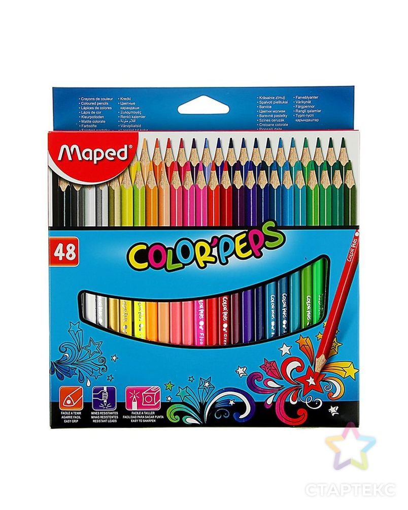 Карандаши трёхгранные, 48 цветов, Maped Color Peps, ударопрочный грифель арт. СМЛ-173220-1-СМЛ0002143708 1