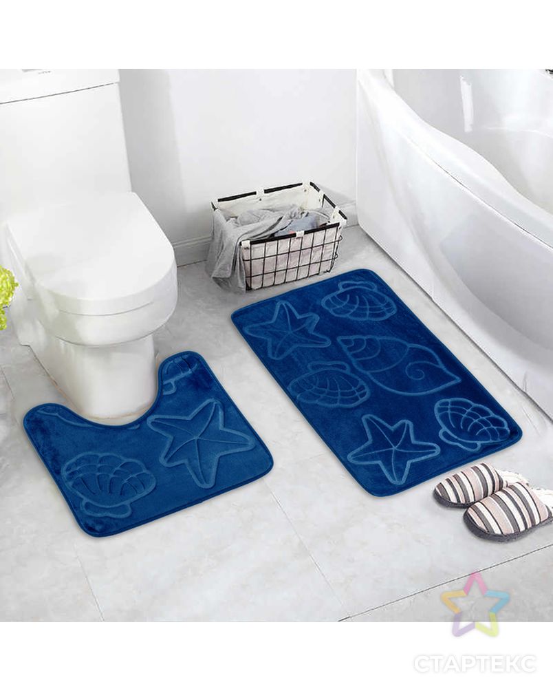 Набор ковриков для ванны и туалета «Ракушки», объёмные, 2 шт: 40×50, 50×80 см, цвет фиолетовый арт. СМЛ-30360-3-СМЛ2152874 1