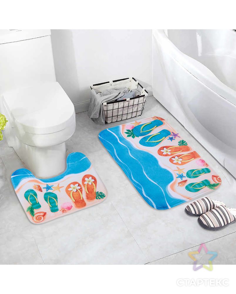 Набор ковриков для ванны и туалета «Пляжное настроение», 2 шт: 39×39, 39×59 см арт. СМЛ-30164-1-СМЛ2166110 7