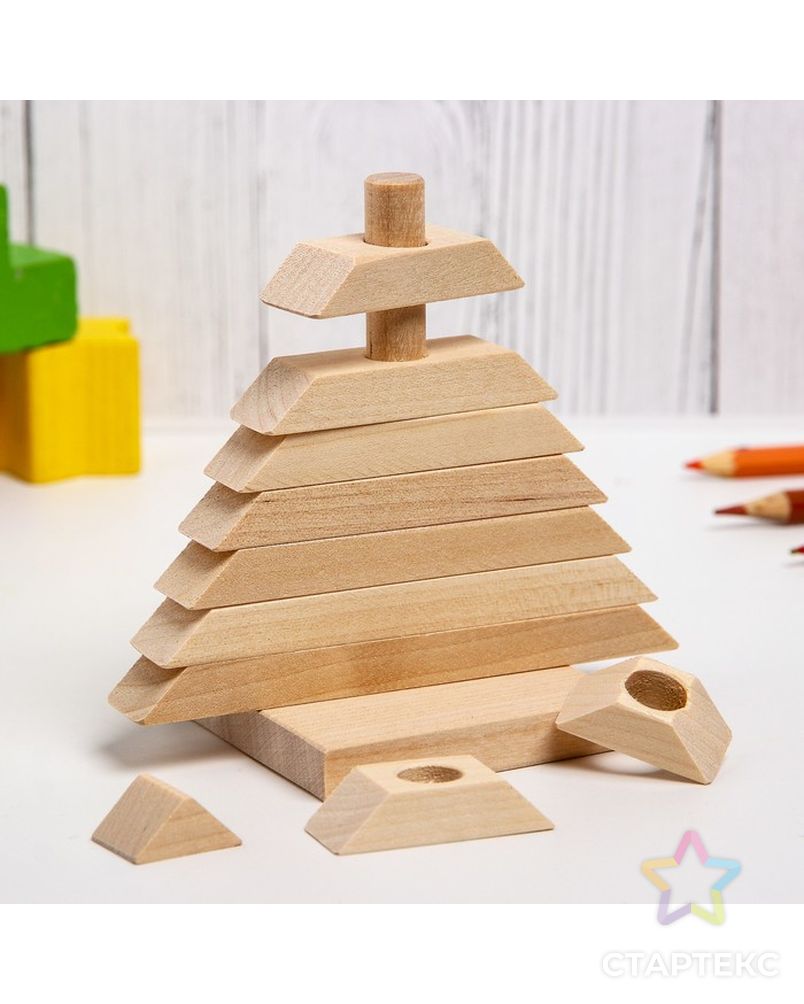 Пирамидка «Ёлочка», деревянная, материал: берёза арт. СМЛ-45888-1-СМЛ0002176880 2