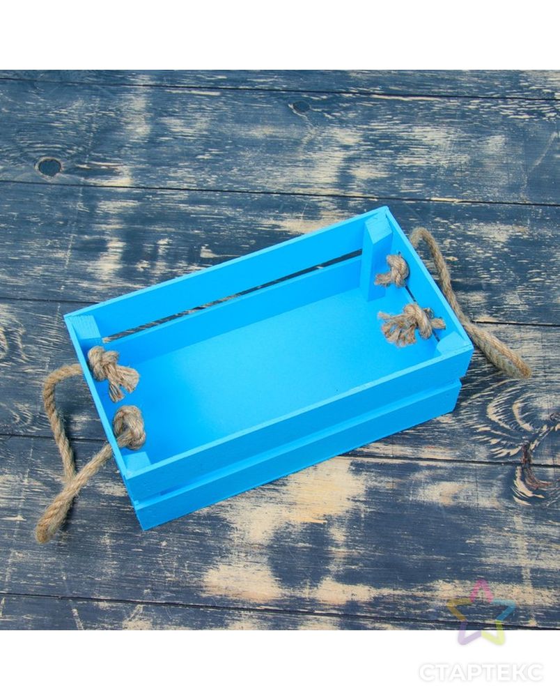 Кашпо деревянное 24.5×13.5×9 см "Двушка Лайт" реечное, ручка верёвка, голубой Дарим Красиво арт. СМЛ-119751-1-СМЛ0002219799 2
