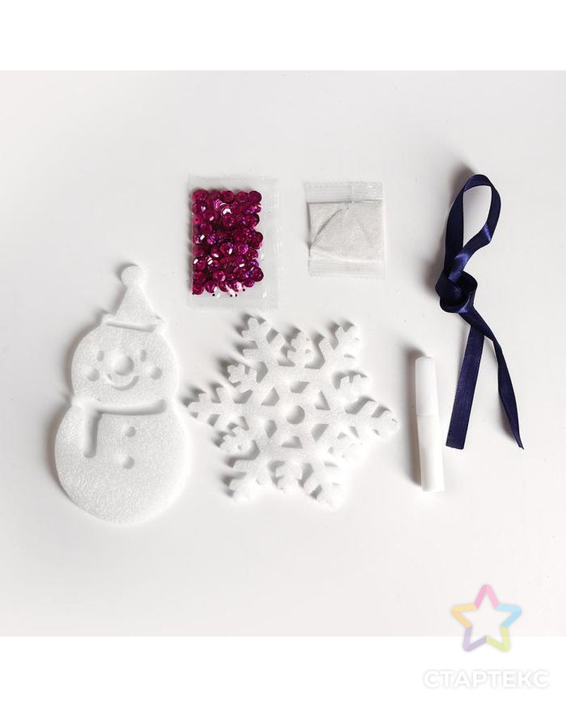 Набор для творчества «Волшебная игрушка» Снеговик и снежинка + клей, пайетки, блёстки арт. СМЛ-120445-1-СМЛ0002260317 4