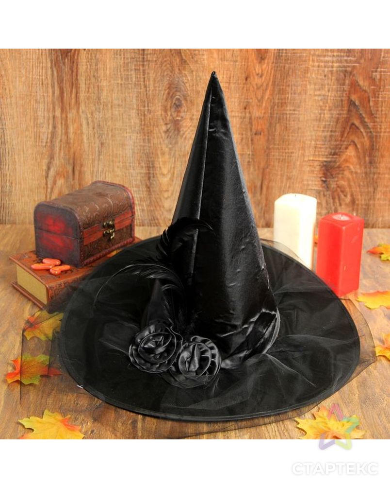 Карнавальная шляпа «Ведьмочка», с фатой, цвет чёрный арт. СМЛ-98248-1-СМЛ0002266422 1
