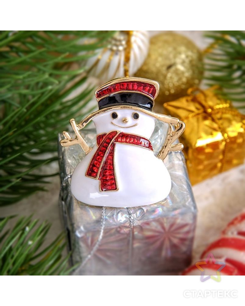 Брошь "Новогодняя сказка" снеговичок, цветная в золоте арт. СМЛ-36717-1-СМЛ0002291602 1