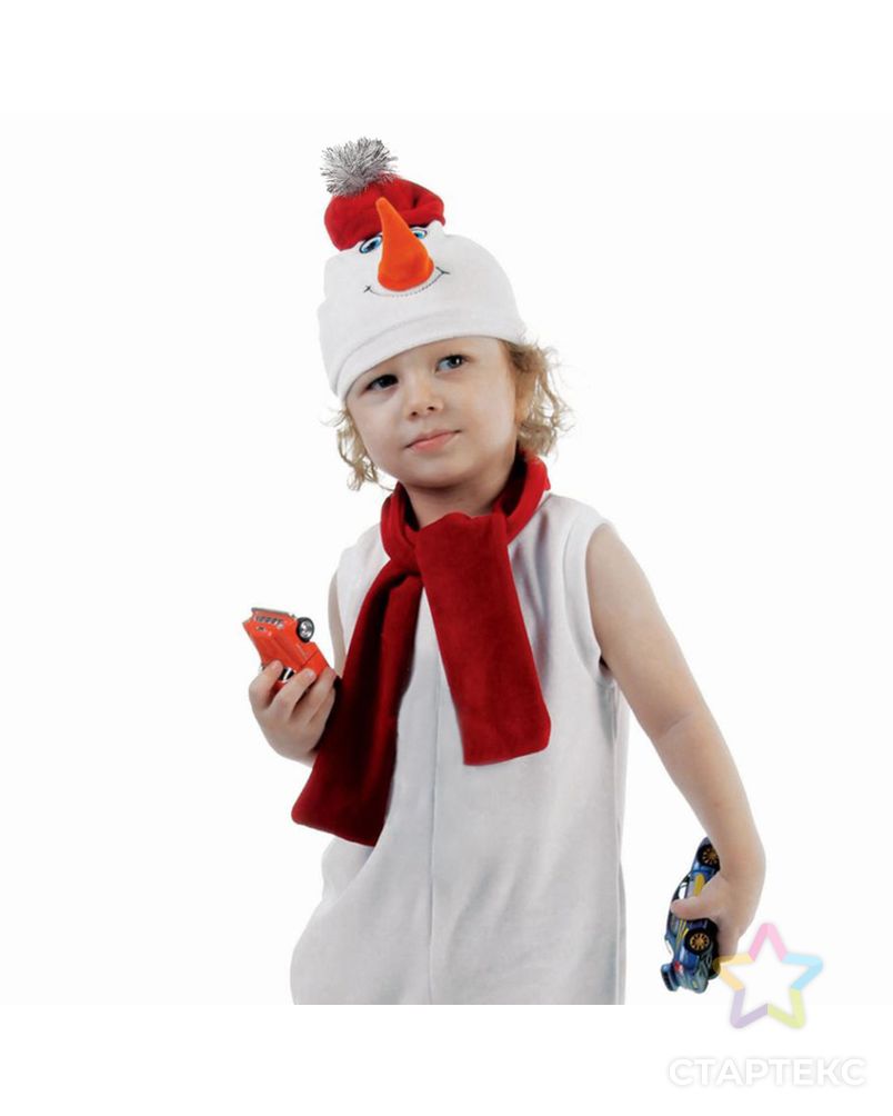 Набор "Снеговик в красной шапке" шапка, шарф размер 51-55, велюр арт. СМЛ-46139-1-СМЛ0002293875 2