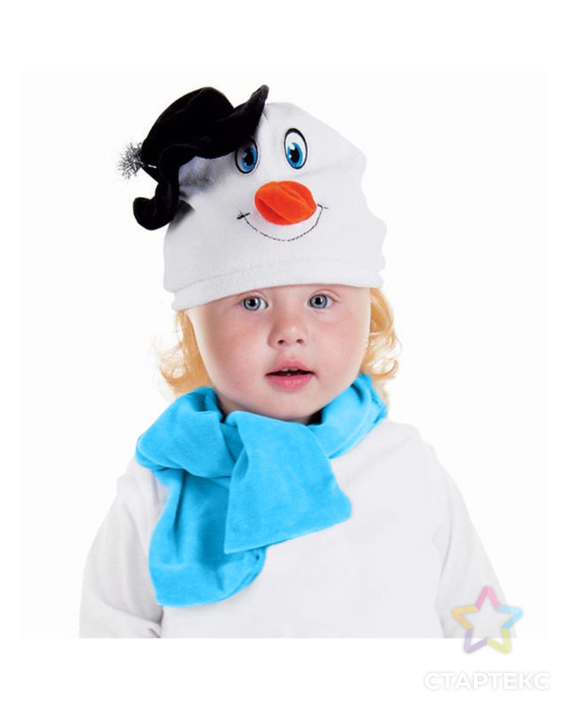 Набор "Снеговик в черной шляпке" шапка, шарф размер 51-55, велюр арт. СМЛ-46141-1-СМЛ0002293877 1