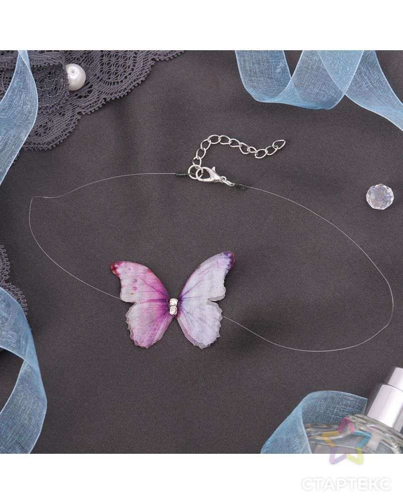 Чокер Butterfly на леске, цвет бело-синий в серебре арт. СМЛ-20818-5-СМЛ2308421