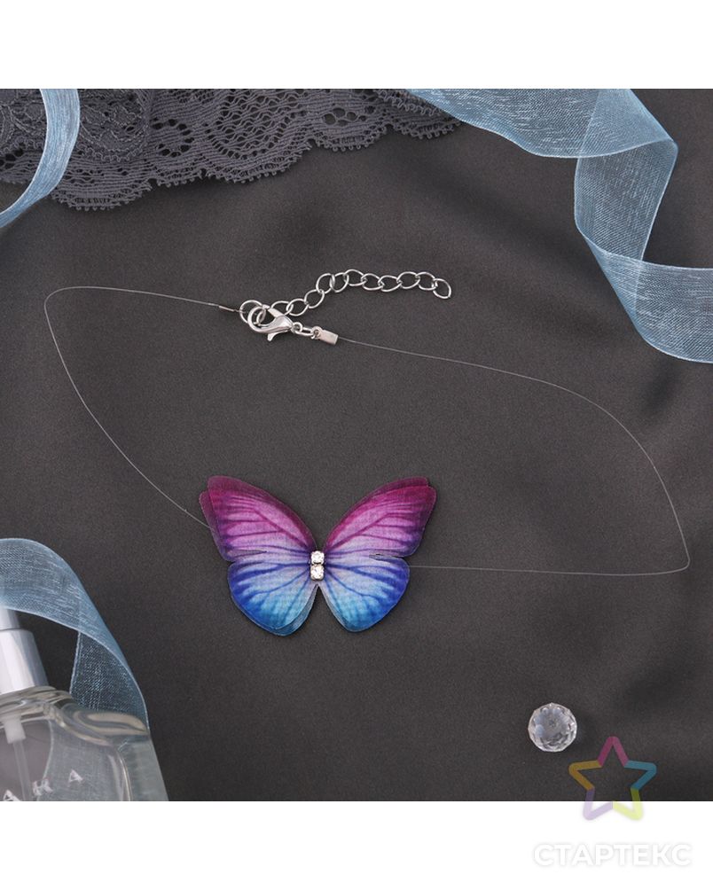 Чокер Butterfly на леске, цвет бело-синий в серебре арт. СМЛ-20818-3-СМЛ2308422 1