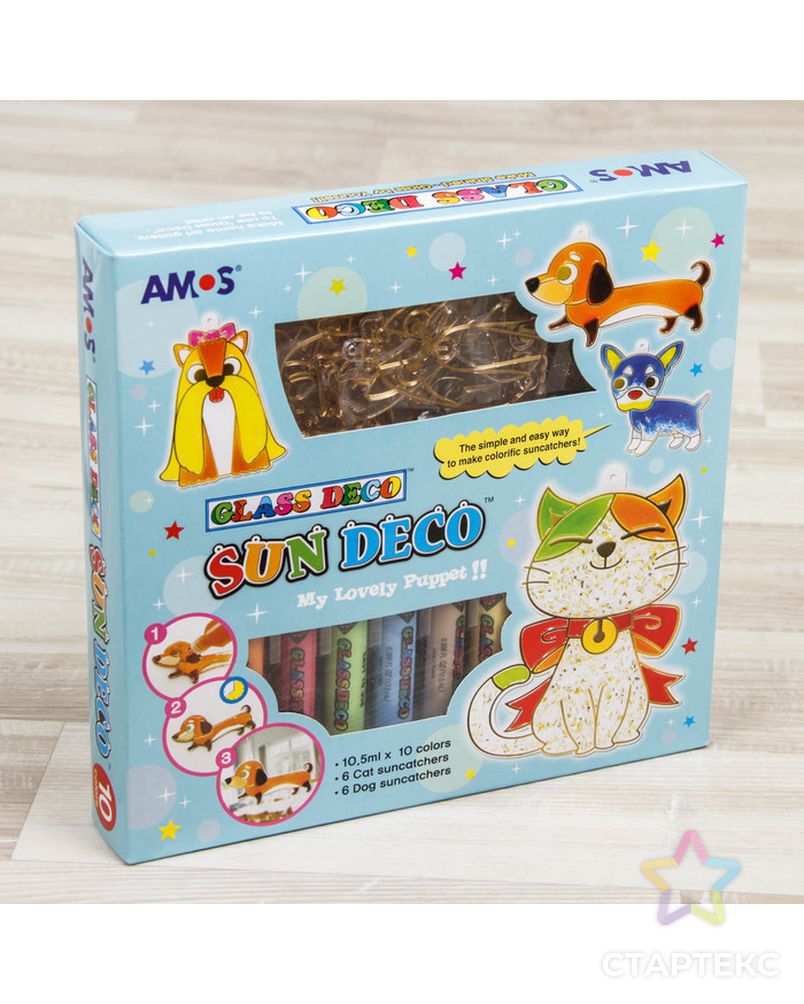 Набор витражных красок с витражами "Собаки и кошки": 10 цветов по 10,5 мл, 12 витражей арт. СМЛ-4229-1-СМЛ2311244