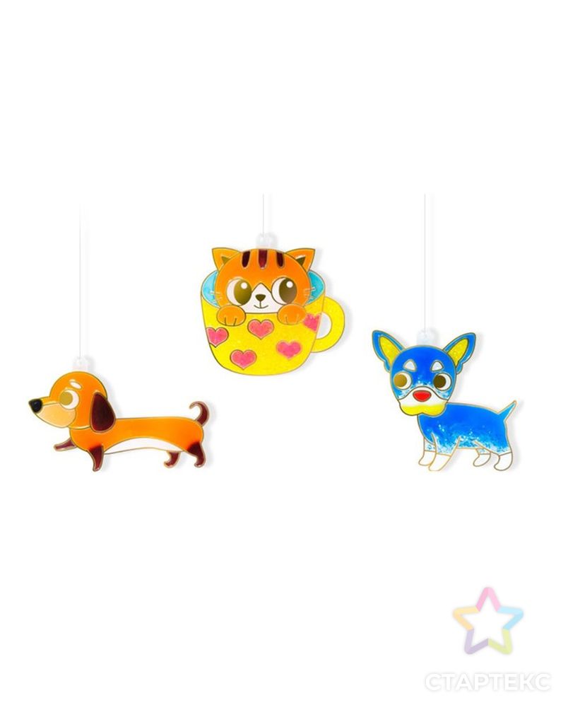 Набор витражных красок с витражами "Собаки и кошки": 10 цветов по 10,5 мл, 12 витражей арт. СМЛ-4229-1-СМЛ2311244 6