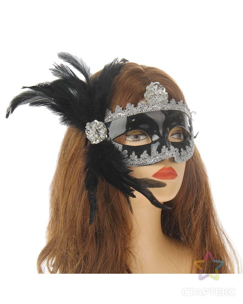 Карнавальная маска "Незнакомка" с пером арт. СМЛ-120438-1-СМЛ0002311735 1