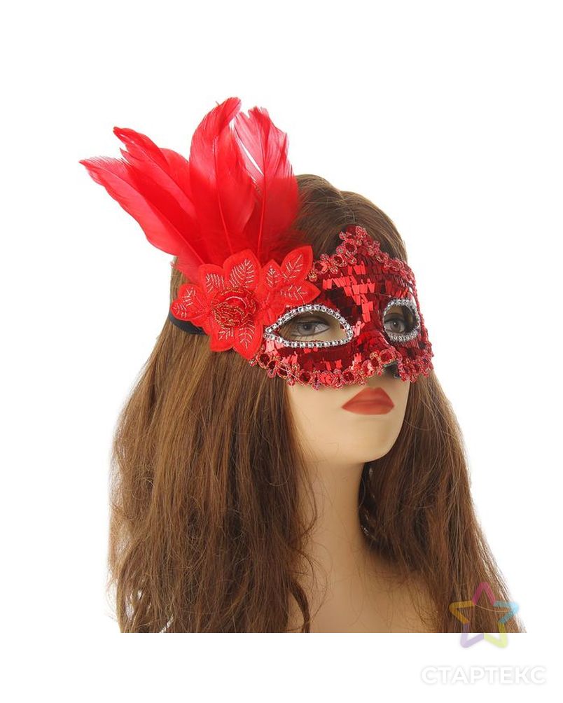 Карнавальная маска «Леди», с пером, цвет красный арт. СМЛ-98853-1-СМЛ0002311747 1