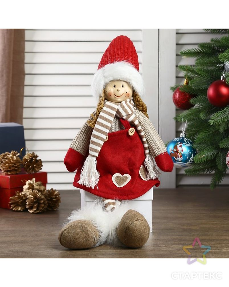 Кукла интерьерная "Девочка в красном колпаке и полосатом шарфике" 57 см арт. СМЛ-107575-1-СМЛ0002315155 1