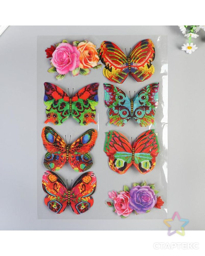 Наклейка пластик 6D "Цветы и бабочки" МИКС 60х35 см арт. СМЛ-203853-1-СМЛ0002329172 1
