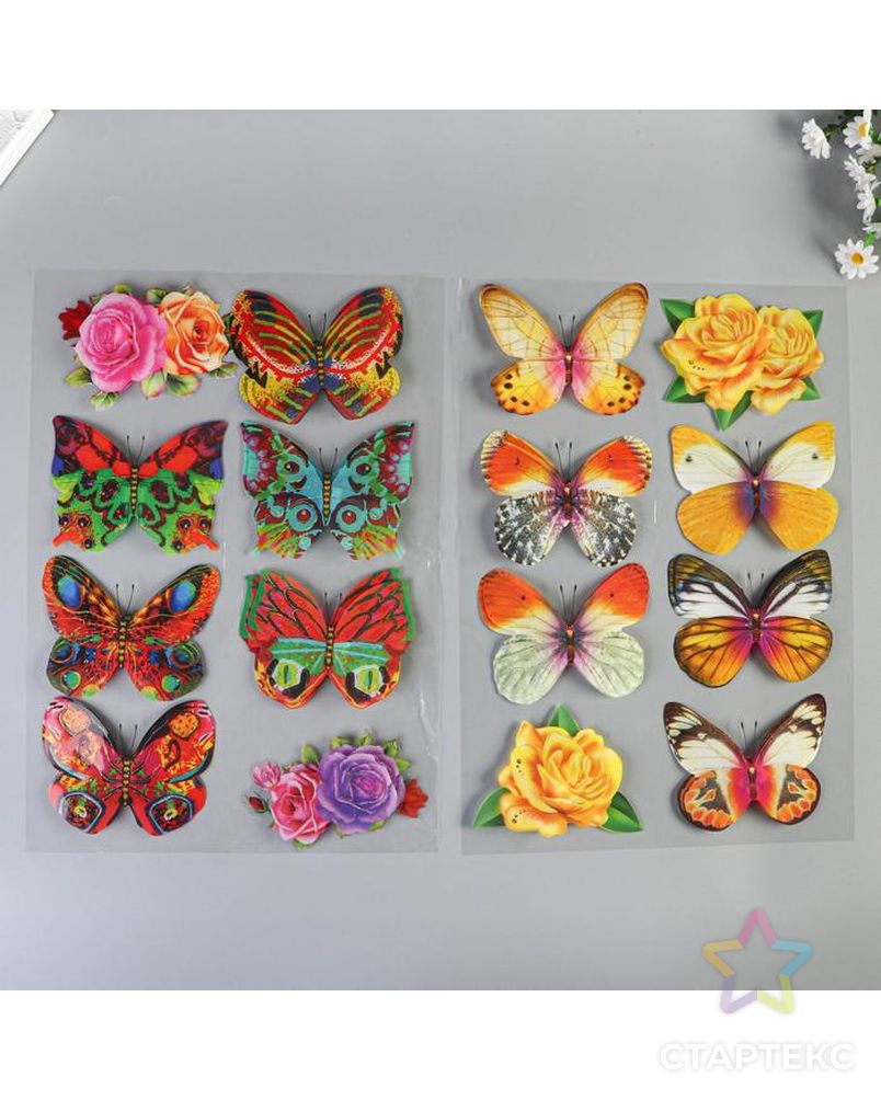 Наклейка пластик 6D "Цветы и бабочки" МИКС 60х35 см арт. СМЛ-203853-1-СМЛ0002329172 3