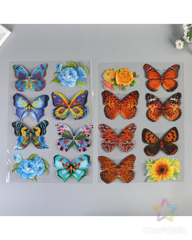 Наклейка пластик 6D "Цветы и бабочки" МИКС 60х35 см арт. СМЛ-203853-1-СМЛ0002329172 5