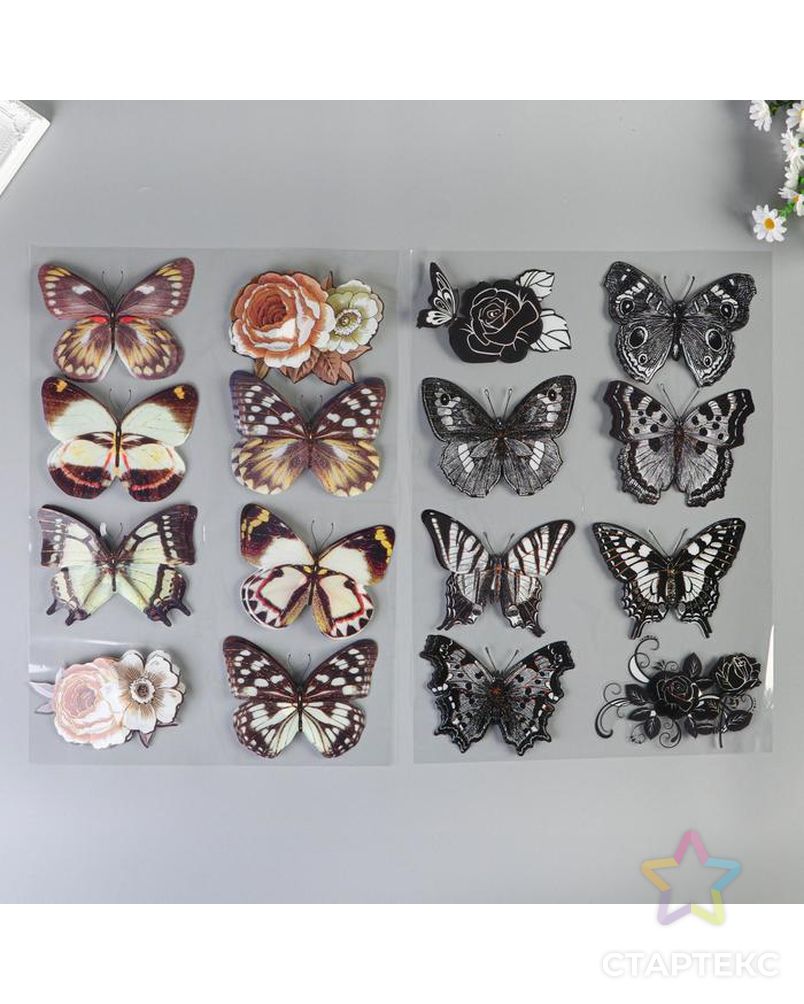 Наклейка пластик 6D "Цветы и бабочки" МИКС 60х35 см арт. СМЛ-203853-1-СМЛ0002329172 6