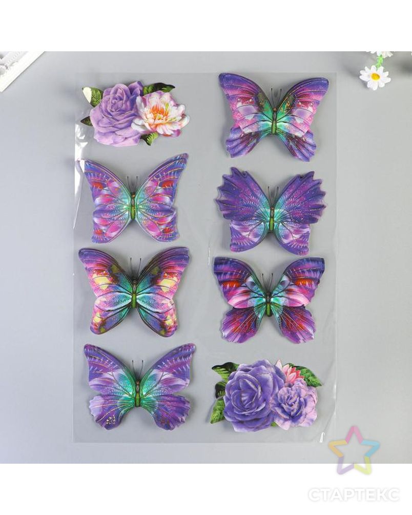 Наклейка пластик 6D "Цветы и бабочки" МИКС 60х35 см арт. СМЛ-203853-1-СМЛ0002329172 7