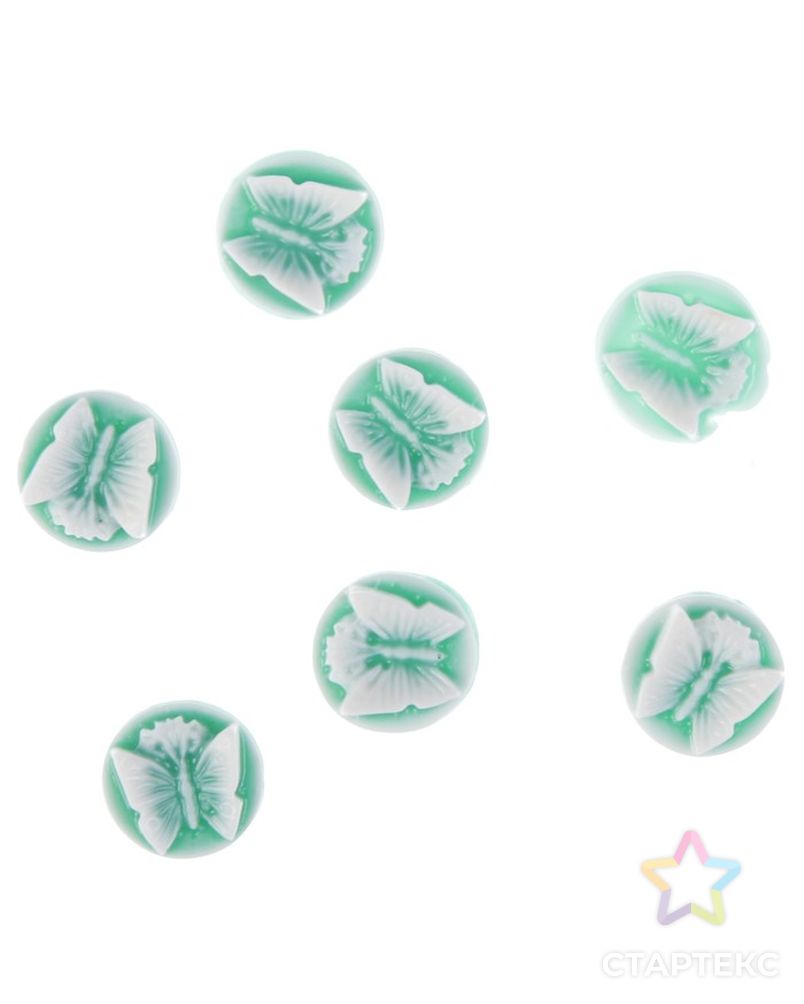 Набор камей пластик "Белая бабочка на зелёном" набор 20 шт 1х1 см арт. СМЛ-4307-1-СМЛ2332715