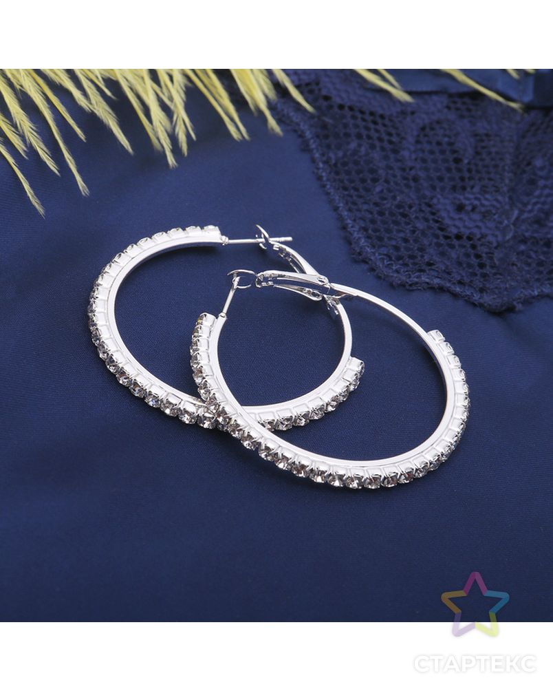 Серьги-кольца Princess дорожка, цвет белый в серебре, d=4 см арт. СМЛ-28745-1-СМЛ2346679 1