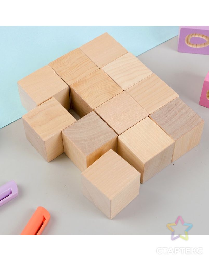 Кубики Неокрашенные, 12 шт., размер кубика: 3,8 × 3,8 см арт. СМЛ-46276-1-СМЛ0002352124 1