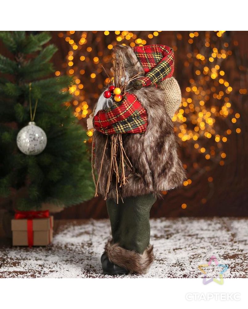 Дед Мороз, в пушистой жилетке, с веточками арт. СМЛ-47628-1-СМЛ0002357067 2