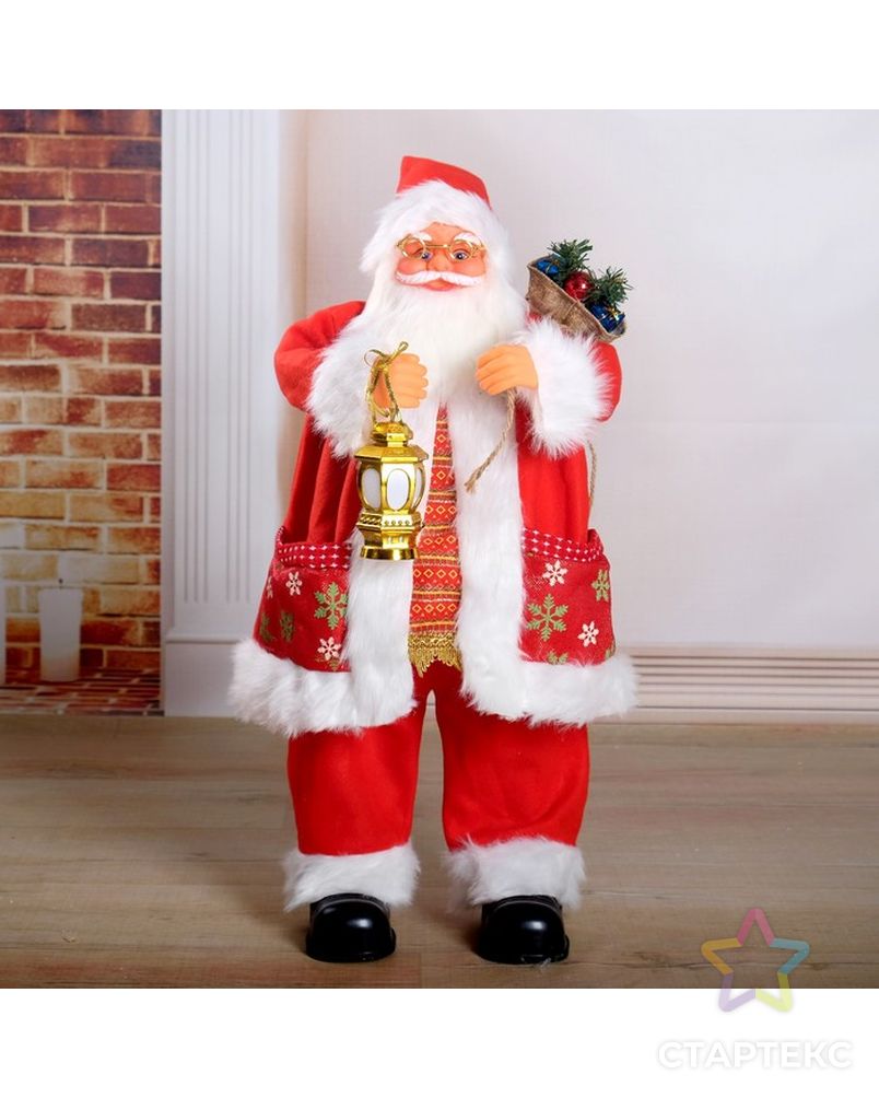 Дед Мороз, в очках, с фонариком, двигается, без музыки, с подсветкой арт. СМЛ-107568-1-СМЛ0002359010 1