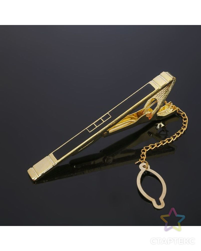 Зажим для галстука стальной "Классический" квадраты с эмалью, цвет чёрный в золоте арт. СМЛ-40126-1-СМЛ0002361419 1