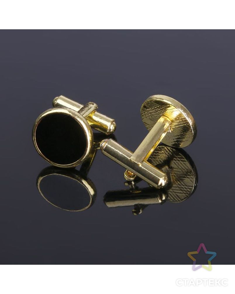 Запонки "Круг" с эмалью , цвет чёрный в золоте арт. СМЛ-41402-1-СМЛ0002361438 2