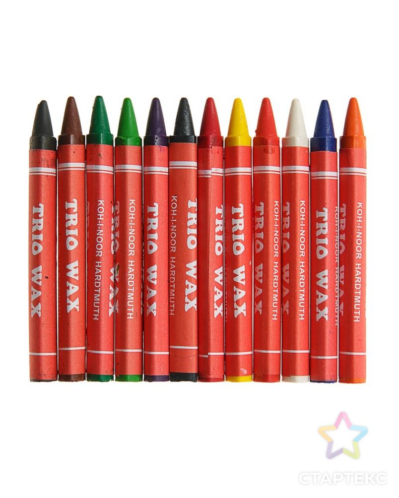 Мелки восковые 12 цветов 7.8 мм, Koh-I-Noor 8272/12, трехгранные, в картонной упаковке, L=90 мм арт. СМЛ-214995-1-СМЛ0002364422 3