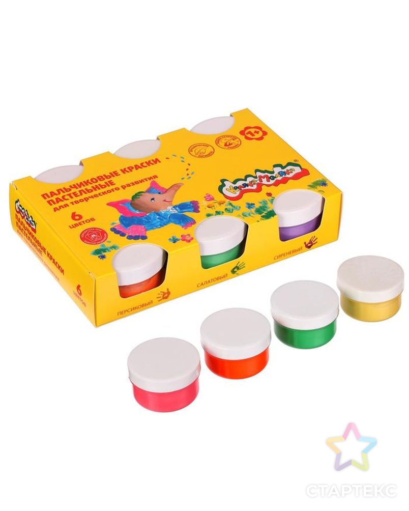 Краски пальчиковые пастельные, набор 6 цветов х 60 мл, «Каляка-Маляка», для малышей арт. СМЛ-203777-1-СМЛ0002371073 1