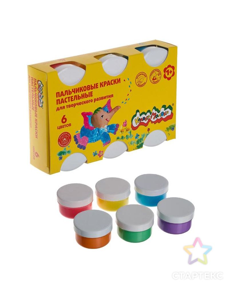 Краски пальчиковые пастельные, набор 6 цветов х 60 мл, «Каляка-Маляка», для малышей арт. СМЛ-203777-1-СМЛ0002371073 3