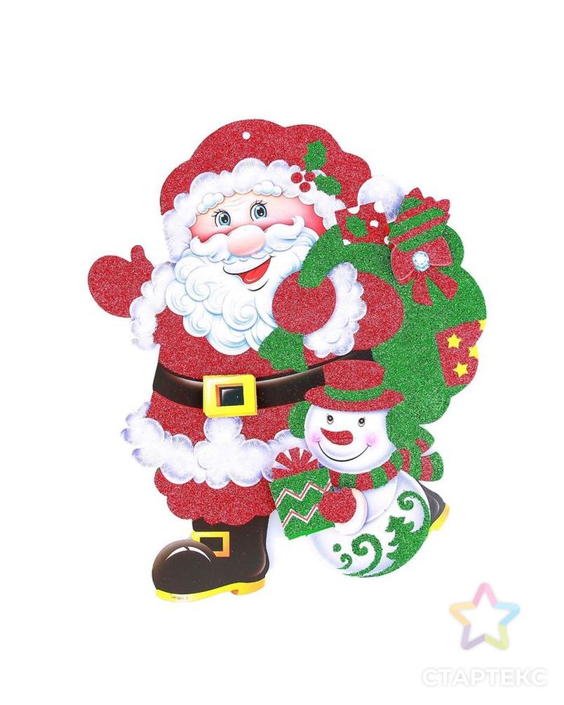 Плакат "Дед Мороз со снеговиком" несут подарки, блеск 24х29 см арт. СМЛ-96157-1-СМЛ0002377954 1