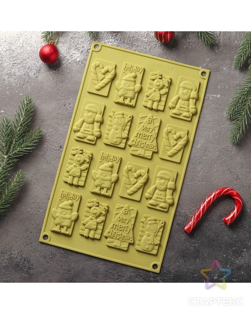 Форма для шоколада Доляна «Рождество», 30×17 см, 16 ячеек, цвет МИКС арт. СМЛ-203908-1-СМЛ0002389451 6