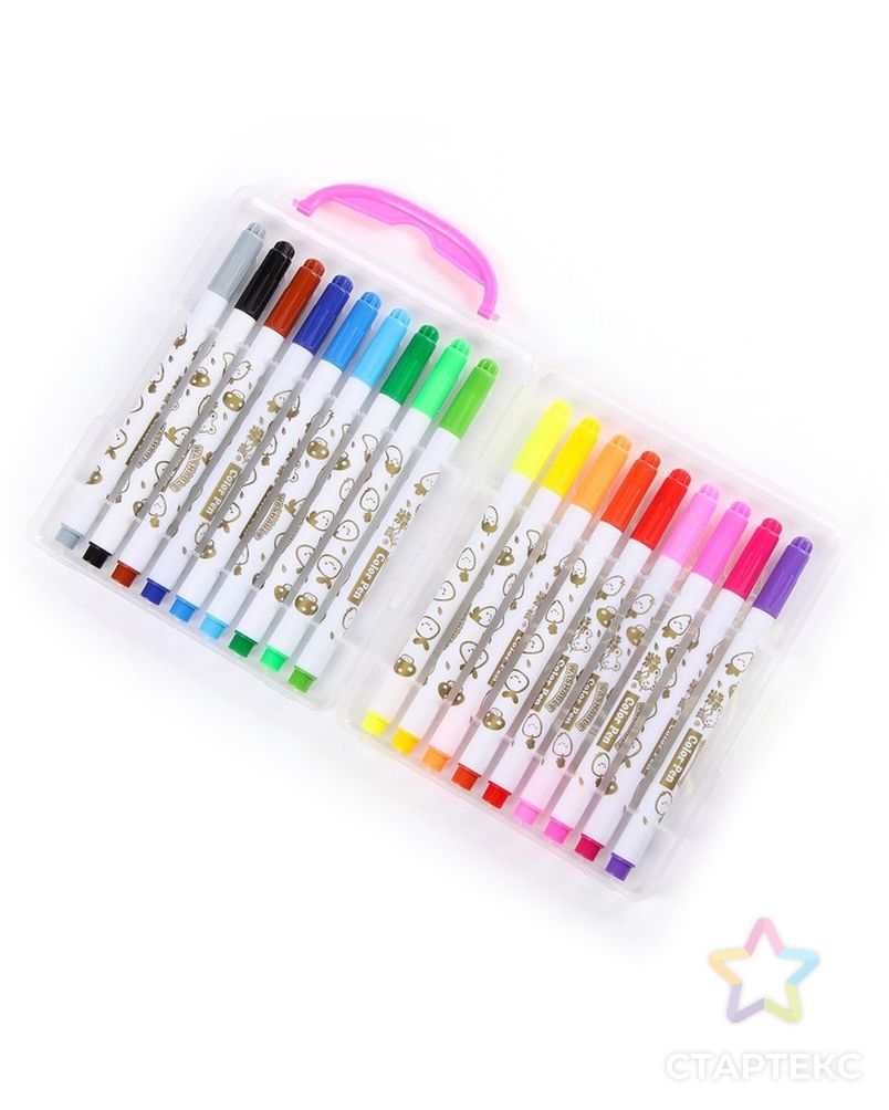 Фломастеры, 18 цветов, в пластиковом пенале с ручкой, вентилируемый колпачок, «Мышка» арт. СМЛ-173860-1-СМЛ0002412152 4
