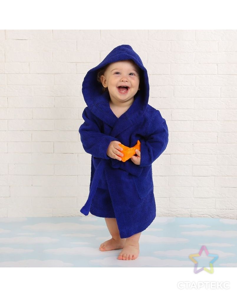 Халат махровый детский, размер 32, цвет синий, 340 г/м2 хл.100% с AIRO арт. СМЛ-175998-2-СМЛ0002434241 2