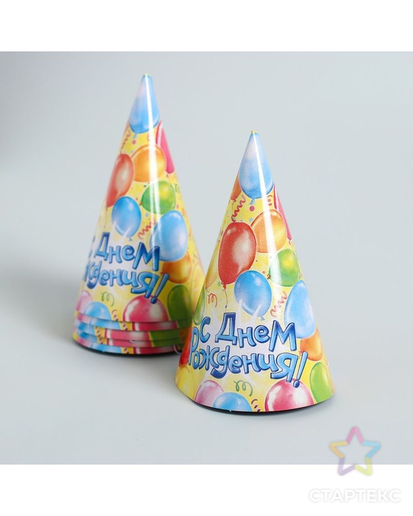 Набор бумажной посуды «С днём рождения», воздушные шары, 6 тарелок, 6 стаканов, 6 колпаков, 1 гирлянда арт. СМЛ-47483-1-СМЛ0002451125 5