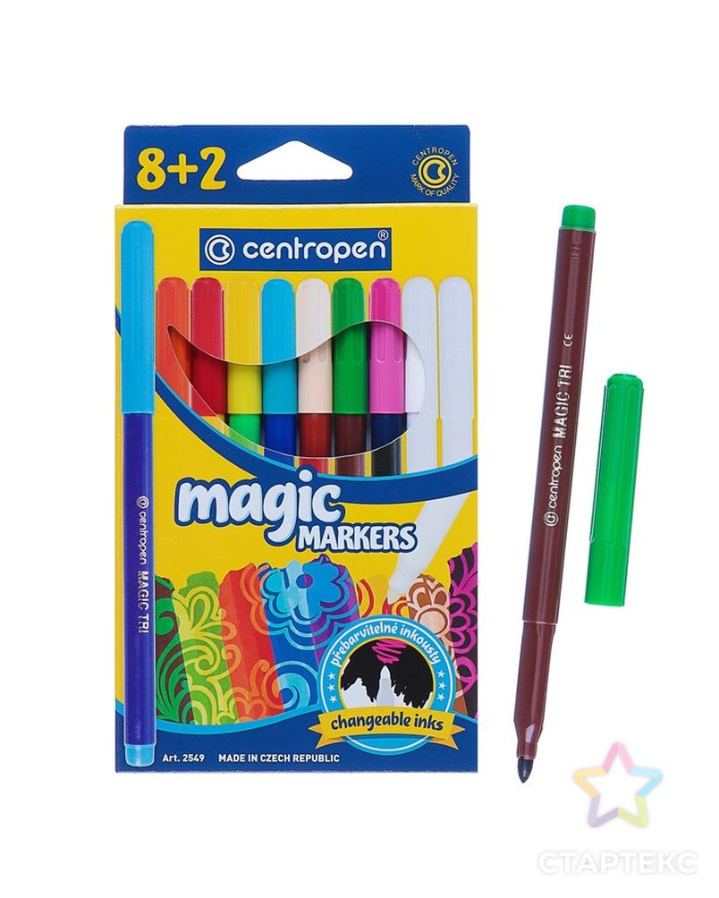 Фломастеры 10 цветов, Centropen 2549/08 Magic, меняют цвет, + 8 цветов + 2 поглотителя, картонная упаковка арт. СМЛ-173626-1-СМЛ0002468412 1