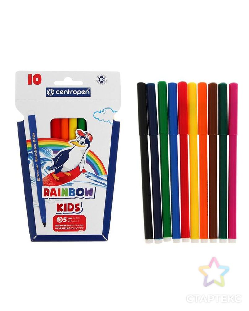 Фломастеры 10 цветов, Centropen Rainbow Kids 7550/10, пластиковый конверт, линия 1.0 мм арт. СМЛ-173637-1-СМЛ0002468433 6