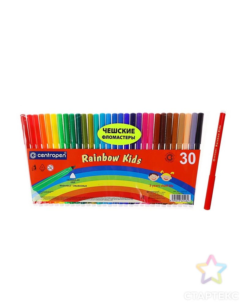Фломастеры 30 цветов 2.0 мм Centropen 7550 Rainbow Kids, смываемые, линия 1.0 мм арт. СМЛ-229823-1-СМЛ0002468438 1