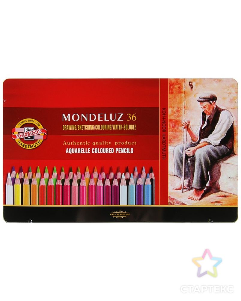 Карандаши акварельные набор 36 цветов, Koh-I-Noor Mondeluz 3725, в металлическом пенале арт. СМЛ-176858-1-СМЛ0002474619 1