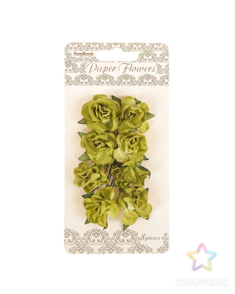 Цветы гвоздики из бумаги (набор 8 шт) зеленые арт. СМЛ-4978-1-СМЛ2487907