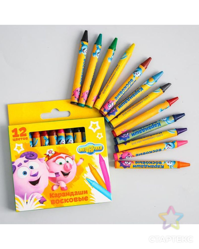 Восковые карандаши СМЕШАРИКИ, Нюша и Бараш, набор 12 цветов арт. СМЛ-173520-1-СМЛ0002563738 1