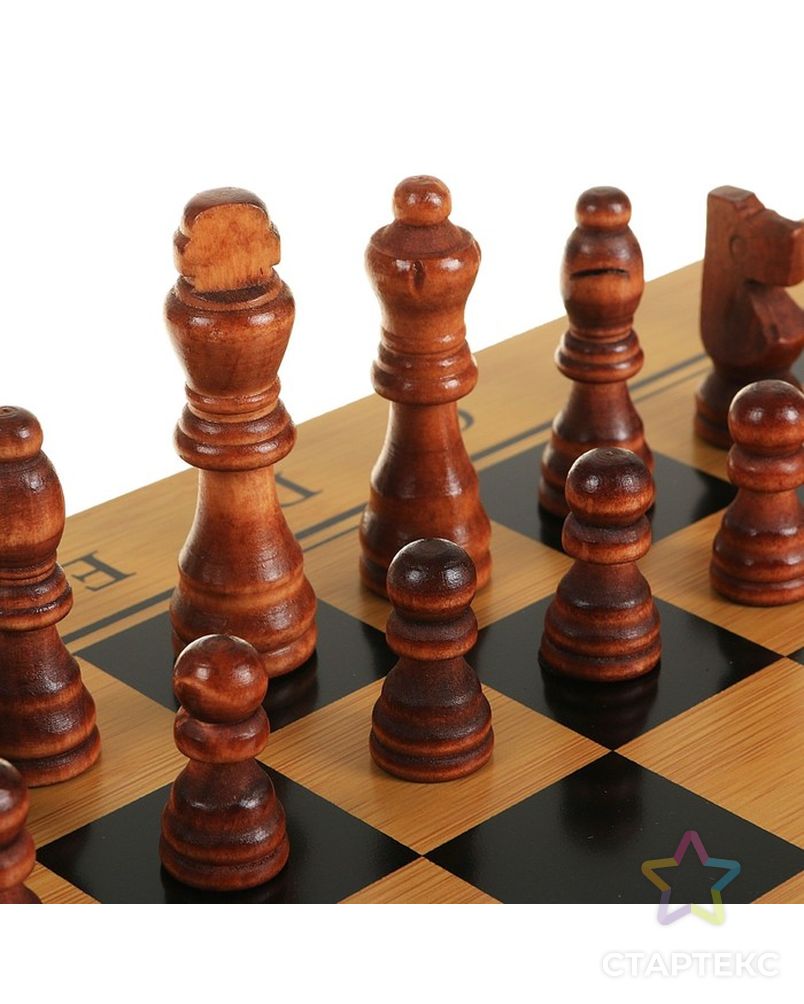 Настольная игра 3 в 1 "Король": нарды, шахматы, шашки, доска и фигуры дерево 39х39 см арт. СМЛ-47220-1-СМЛ0002566621 7
