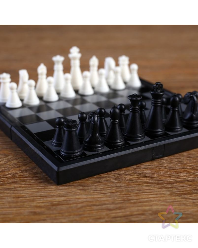 Игра настольная магнитная "Шахматы", пластик, чёрно-белые, 13х13 см арт. СМЛ-50343-1-СМЛ0002590525 2