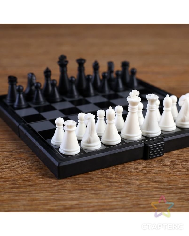 Игра настольная магнитная "Шахматы", пластик, чёрно-белые, 13х13 см арт. СМЛ-50343-1-СМЛ0002590525 3